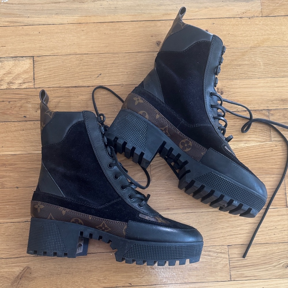 Louis Vuitton Black and Brown Combat Boots